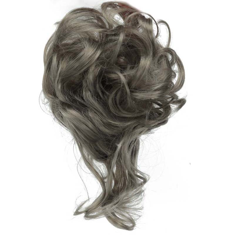 ASH GREY 20CM SYNTHETIC HAIR BUN EXTENSIONS MESSY CURLY SCRUNCHIES