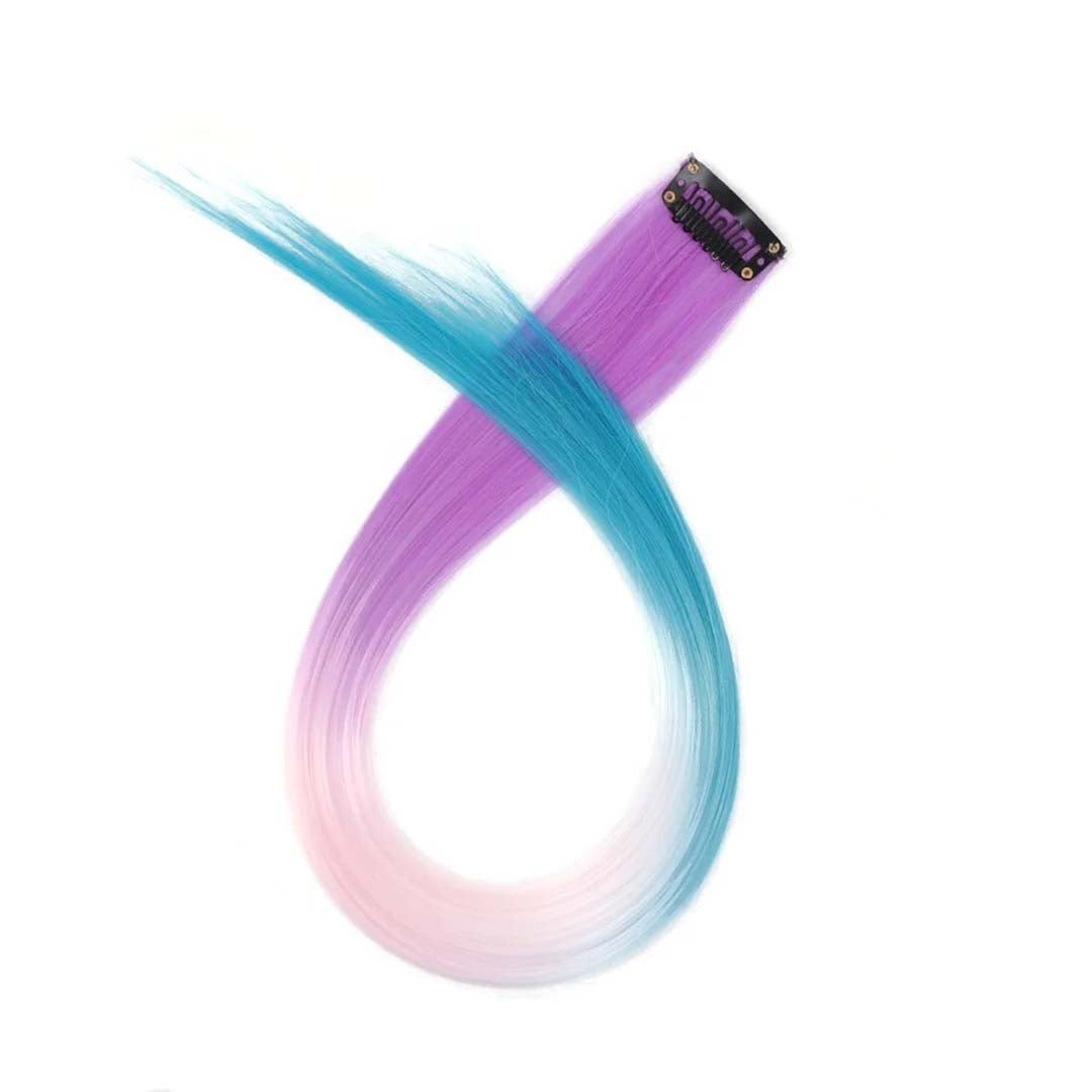 LIGHT PURPLE &amp; PINK &amp; AQUA CLIP-IN HAIR EXTENSION TWO-TONE STREAK HIGHLIGHT