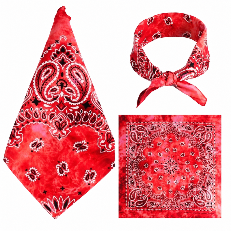 Gradient Red 100% cotton paisley bandana head scarf on a white background.