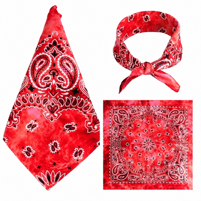 Gradient Red 100% cotton paisley bandana head scarf on a white background.