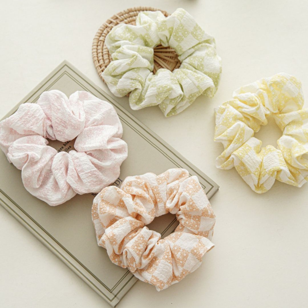 10CM YELLOW FLORAL CHIFFON SCRUNCHIES
