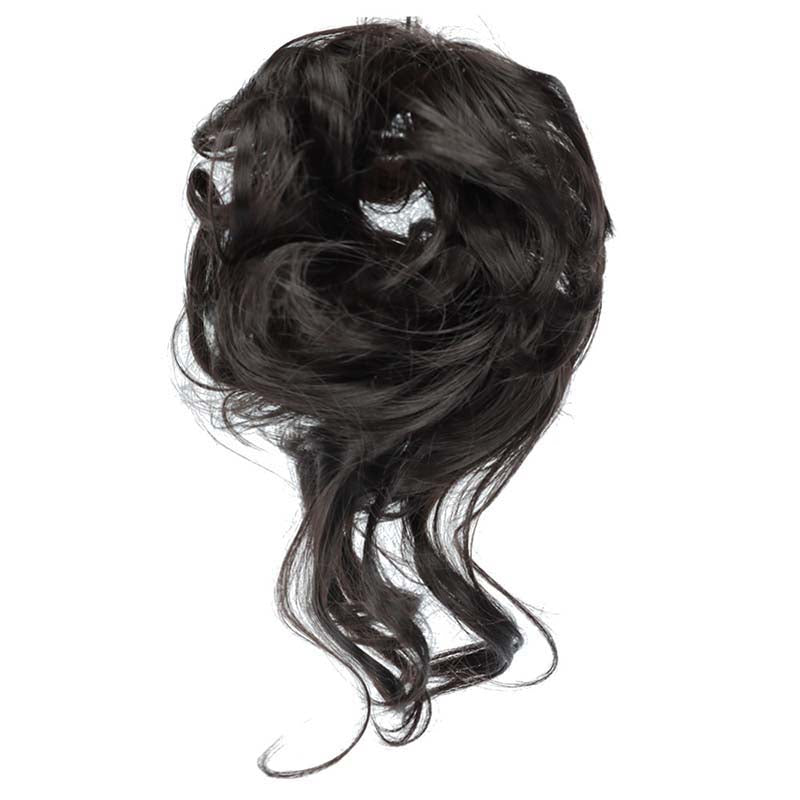 JET BLACK 20CM SYNTHETIC HAIR BUN EXTENSIONS MESSY CURLY SCRUNCHIES