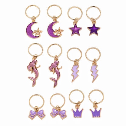 12PCS PURPLE MERMAID STAR GOLD HAIR CUFFS BRAID CHARMS