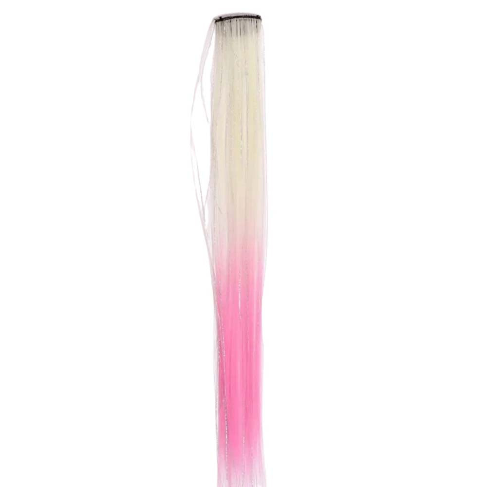 BEIGE &amp; PINK 40CM TINSEL CLIP IN HAIR EXTENSIONS HAIR HIGHLIGHTS