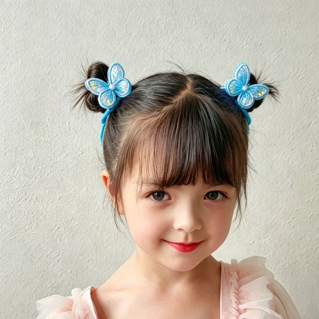 2PCS KIDS BLUE BUTTERFLY HAIR TIES COLOURFUL ELASTIC PONYTAIL HOLDERS CUTE GIRLS HAIR ACCESSORIES