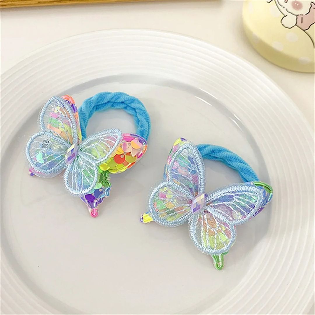 2PCS KIDS BUTTERFLY HAIR TIES COLOURFUL ELASTIC PONYTAIL HOLDERS CUTE GIRLS HAIR ACCESSORIES
