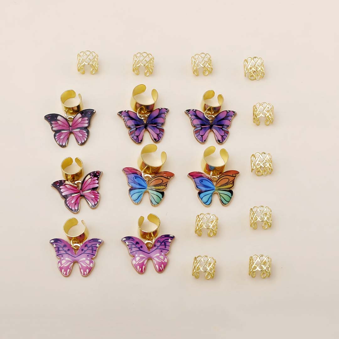 18PCS COLOURFUL BUTTERFLY GOLD HAIR CUFFS BRAID CUFFS