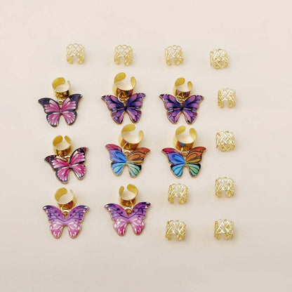 18PCS COLOURFUL BUTTERFLY GOLD HAIR CUFFS BRAID CUFFS