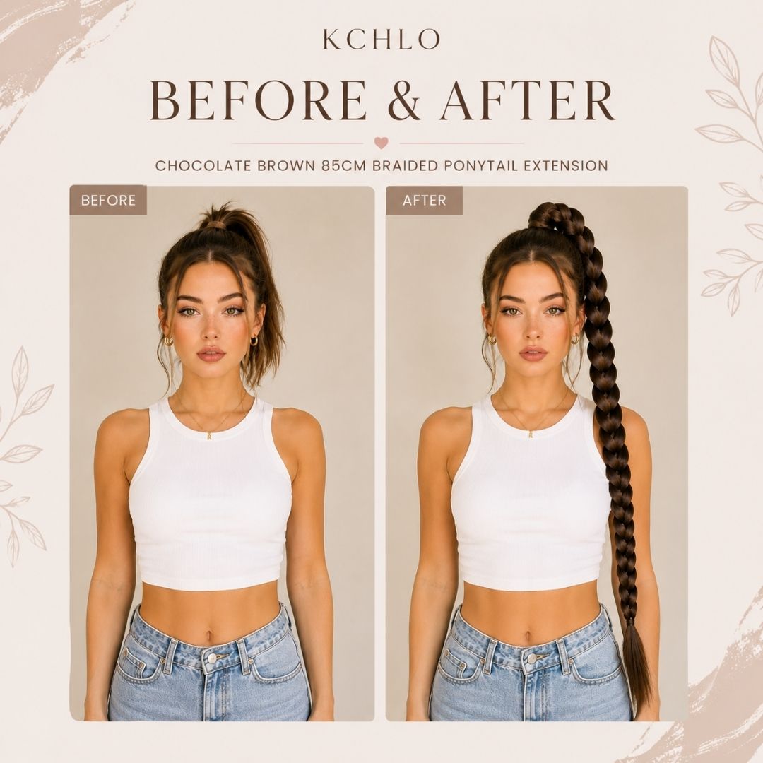 CHOCOLATE BROWN 85CM LONG SYNTHETIC BRAIDED PONYTAIL EXTENSION