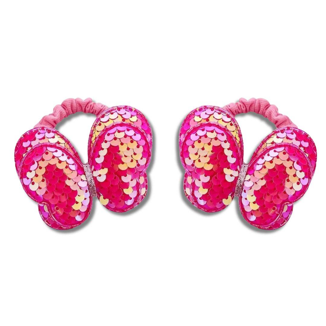 2PCS ROSE KIDS SEQUIN BUTTERFLY HAIR TIES COLOURFUL ELASTIC PONYTAIL HOLDERS FOR GIRLS