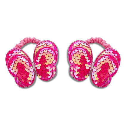 2PCS KIDS SEQUIN BUTTERFLY HAIR TIES COLOURFUL ELASTIC PONYTAIL HOLDERS FOR GIRLS
