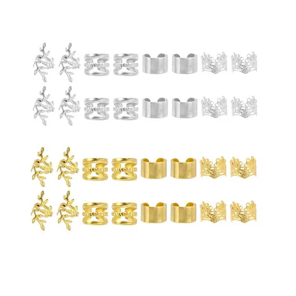 40PCS GOLD & SILVER LEAF HAIR CUFFS BRAID CUFFS