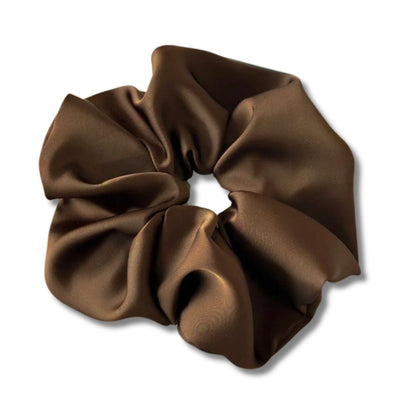 18CM BROWN OVERSIZE LARGE SCRUNCHIES SILK SATIN ELASTIC HAIR ROPE PONYTAIL TIE