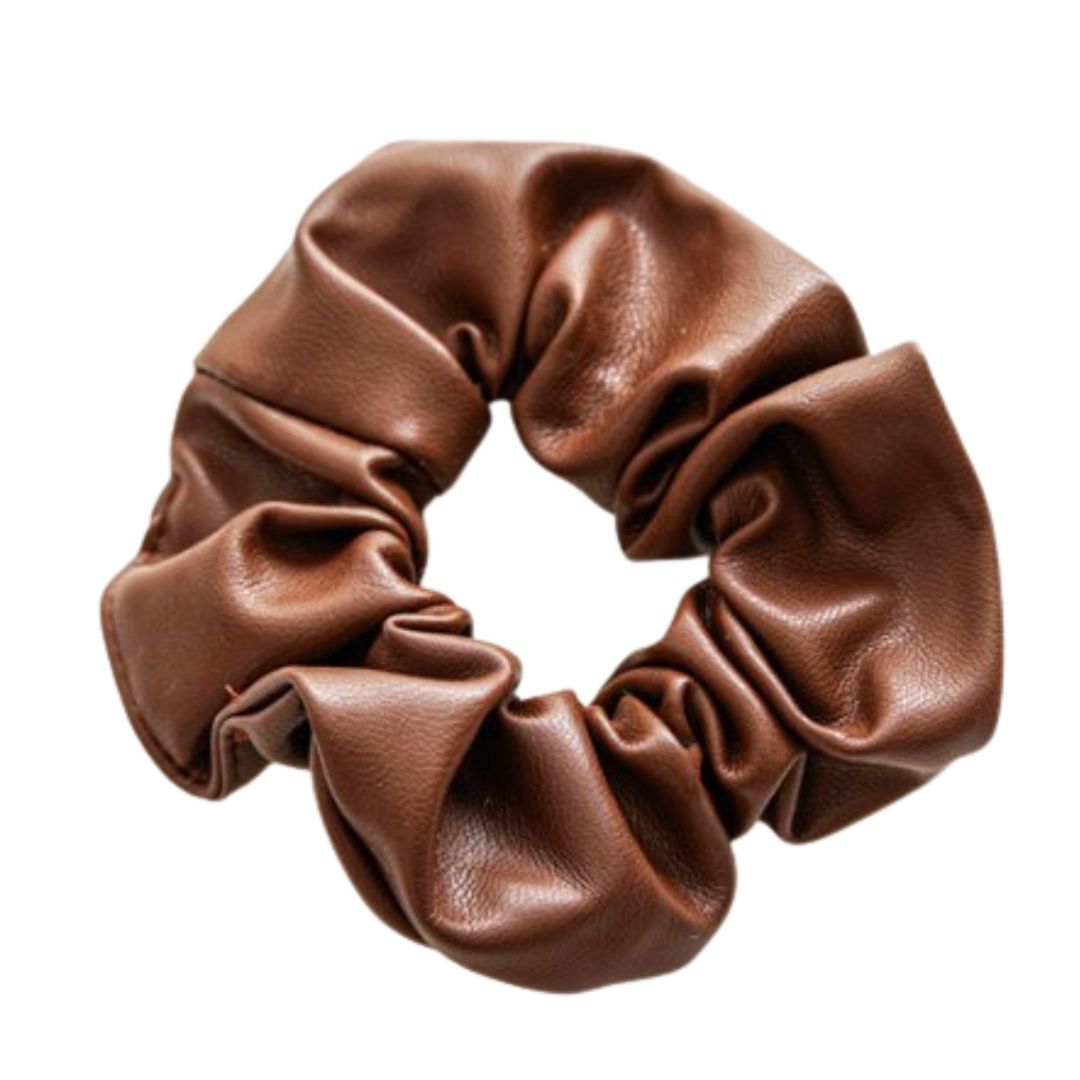 10CM COFFEE PU LEATHER SCRUNCHIES HAIR TIES