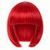 Red straight bob wig with full fringe and curved-in ends on a white background.