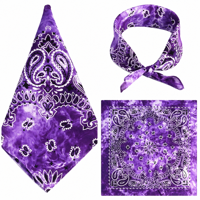 Gradient Purple 100% cotton paisley bandana head scarf on a white background.