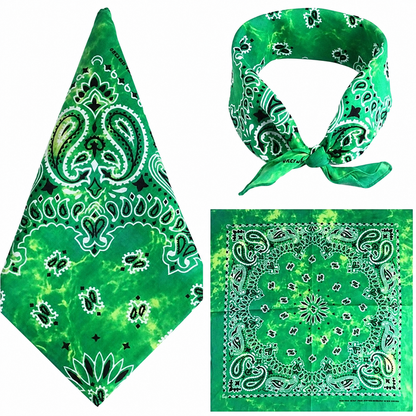 Gradient Green 100% cotton paisley bandana head scarf on a white background.