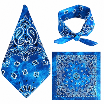 Gradient Blue 100% cotton paisley bandana head scarf on a white background.