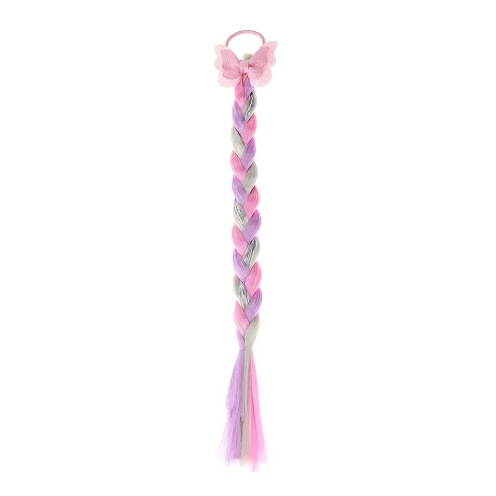 PINK BUTTERFLY BRAIDED HAIR PIECE WITH ELASTIC RUBBER BAND
