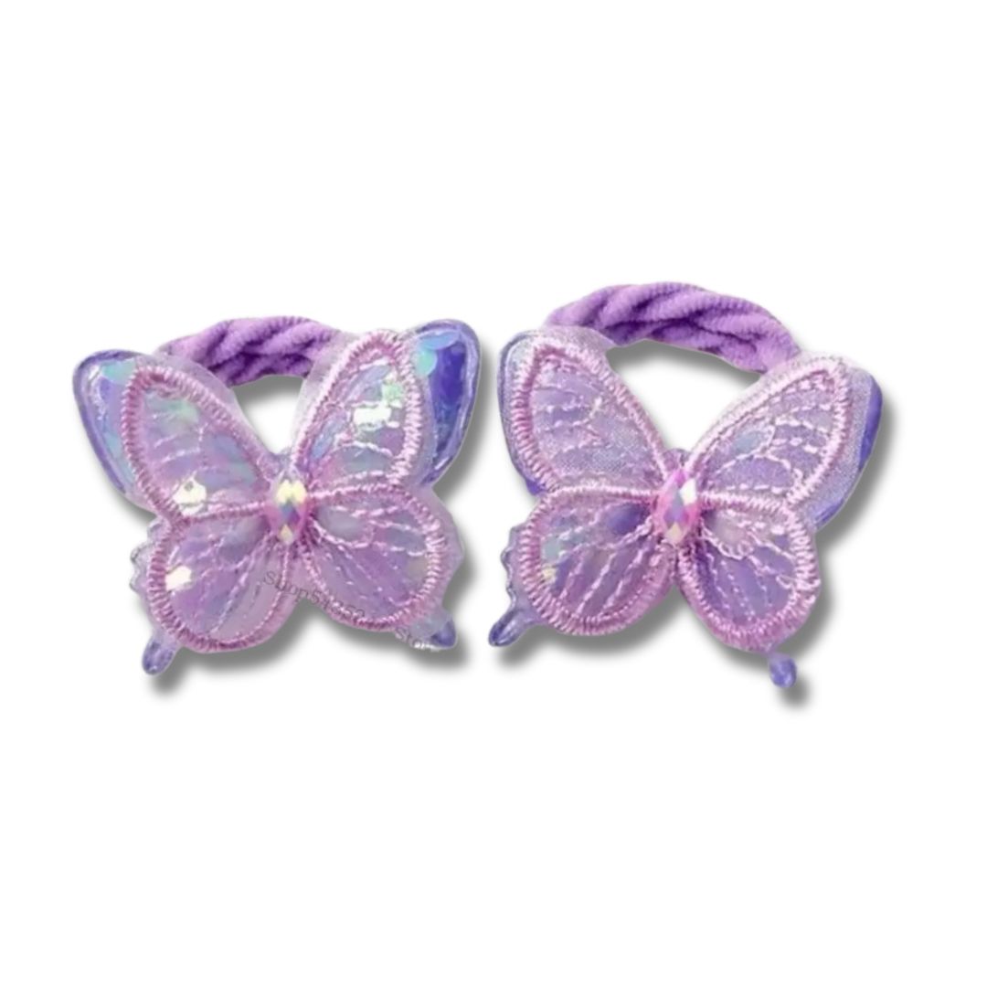 2PCS KIDS PURPLE BUTTERFLY HAIR TIES COLOURFUL ELASTIC PONYTAIL HOLDERS CUTE GIRLS HAIR ACCESSORIES