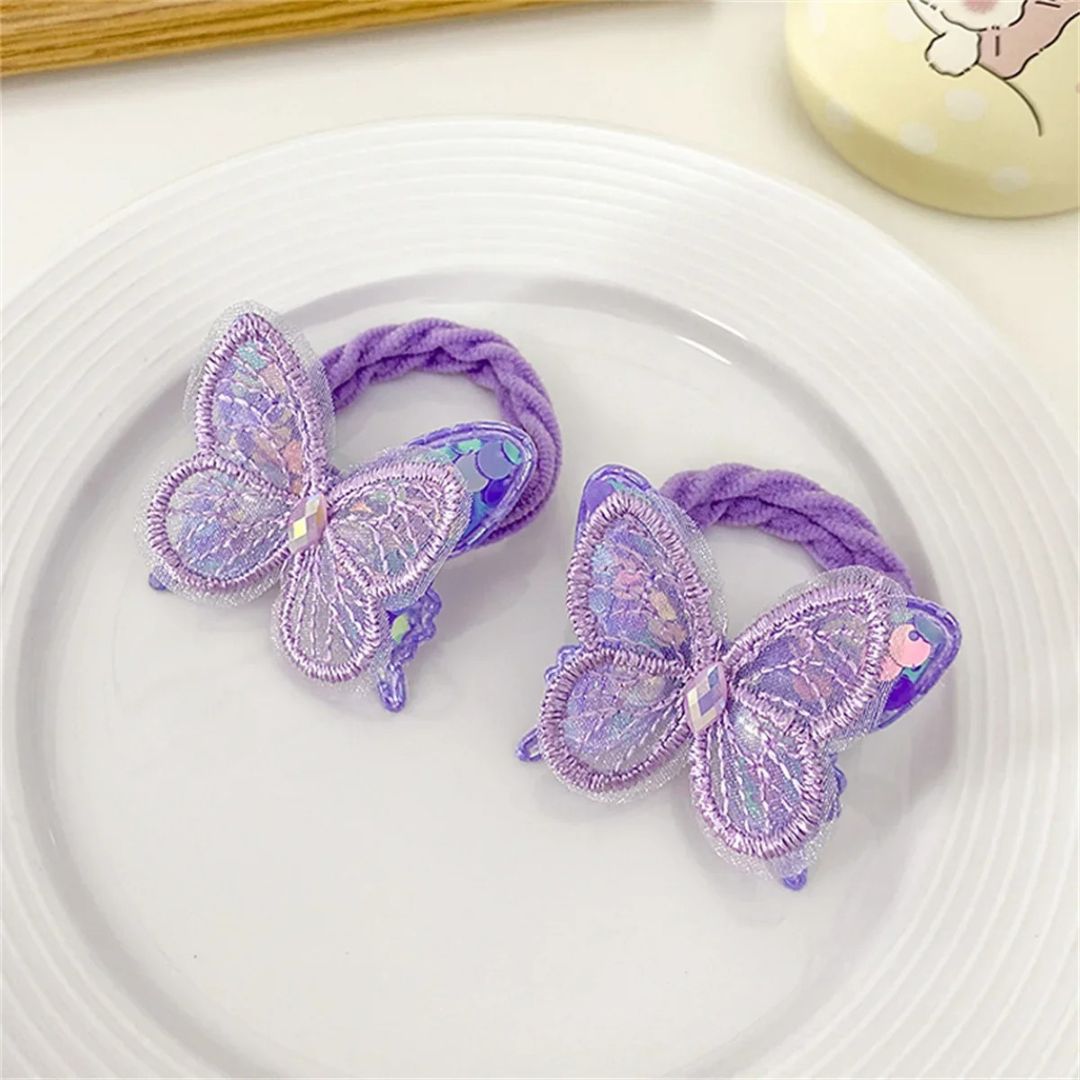 2PCS KIDS BUTTERFLY HAIR TIES COLOURFUL ELASTIC PONYTAIL HOLDERS CUTE GIRLS HAIR ACCESSORIES