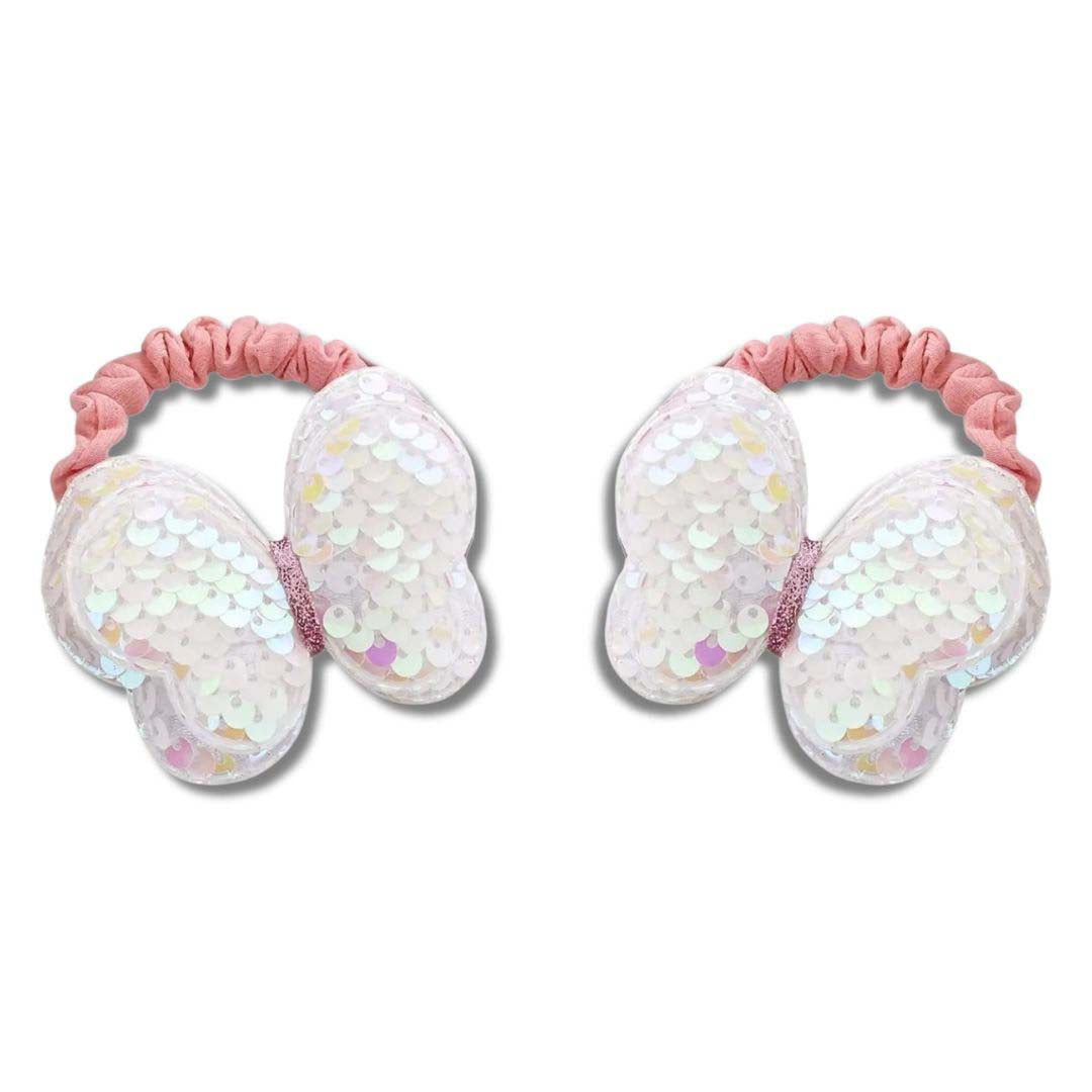 2PCS KIDS SEQUIN BUTTERFLY HAIR TIES COLOURFUL ELASTIC PONYTAIL HOLDERS FOR GIRLS