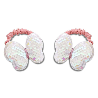 2PCS KIDS SEQUIN BUTTERFLY HAIR TIES COLOURFUL ELASTIC PONYTAIL HOLDERS FOR GIRLS