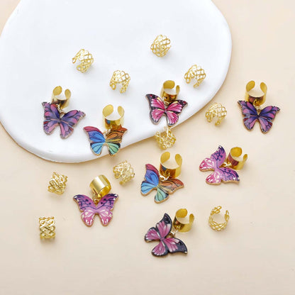 18PCS COLOURFUL BUTTERFLY GOLD HAIR CUFFS BRAID CUFFS