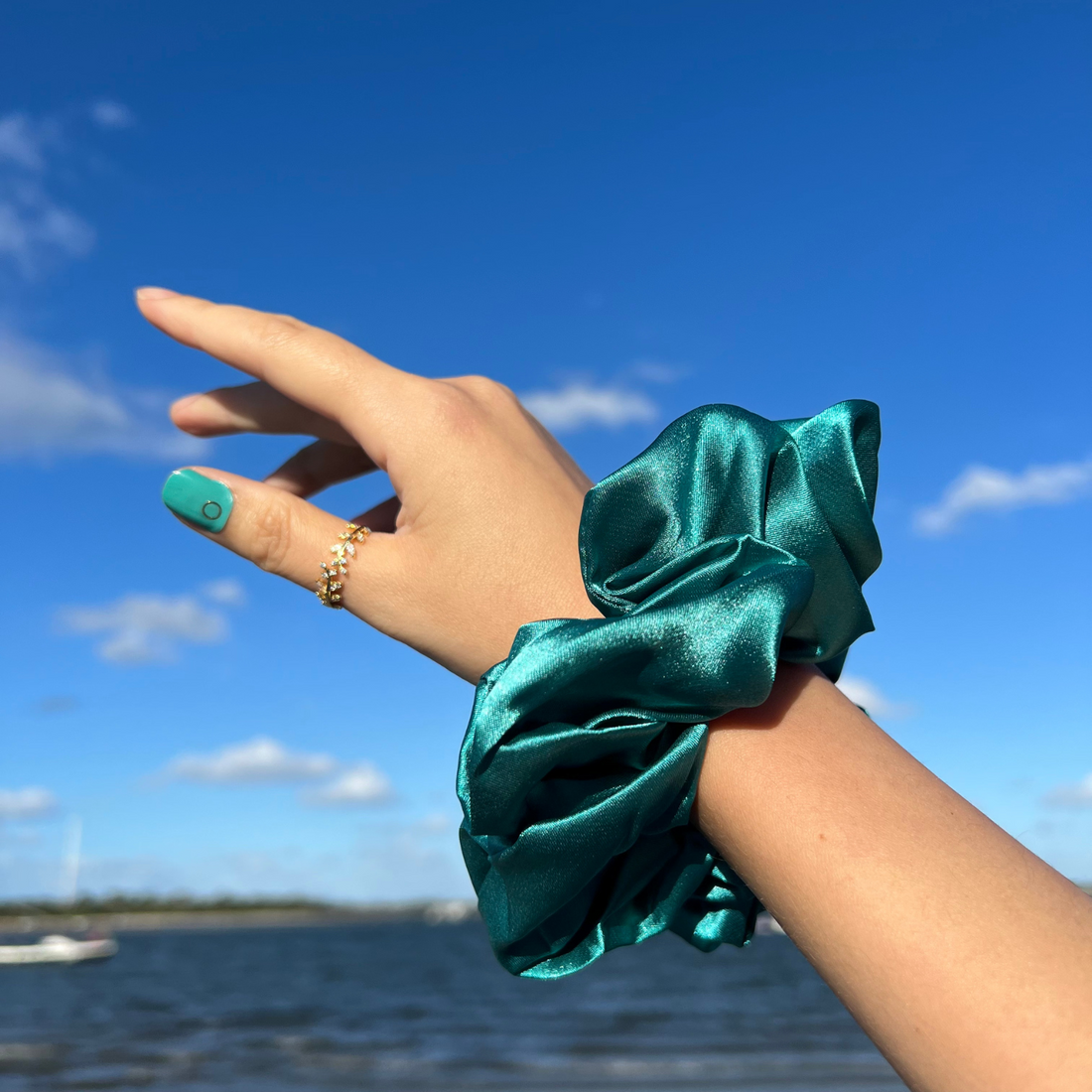 15CM BLACK OVERSIZE LARGE SCRUNCHIES SILK SATIN ELASTIC HAIR BANDS ROPE TIE PONYTAIL