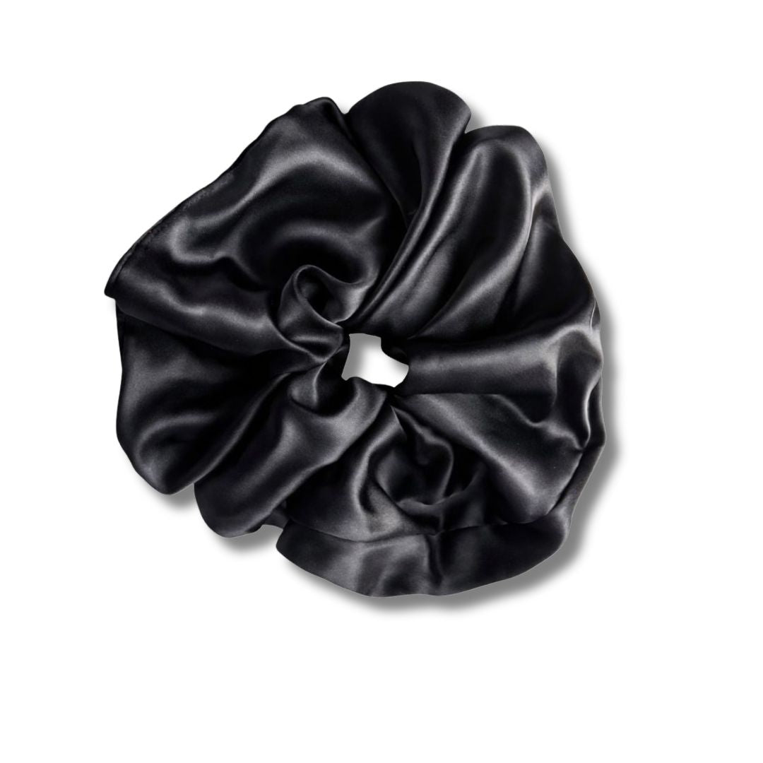18CM BLACK OVERSIZE LARGE SCRUNCHIES SILK SATIN ELASTIC HAIR ROPE PONYTAIL TIE