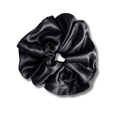 18CM BLACK OVERSIZE LARGE SCRUNCHIES SILK SATIN ELASTIC HAIR ROPE PONYTAIL TIE