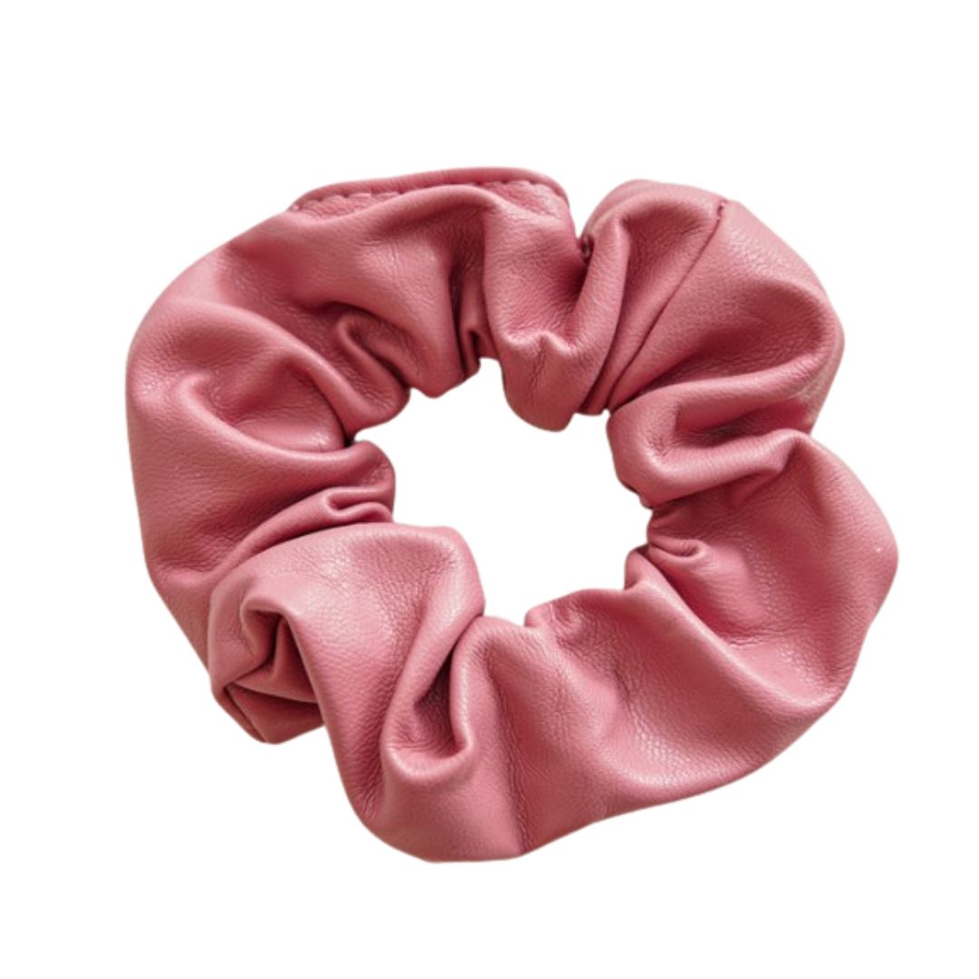 10CM PINK PU LEATHER SCRUNCHIES HAIR TIES