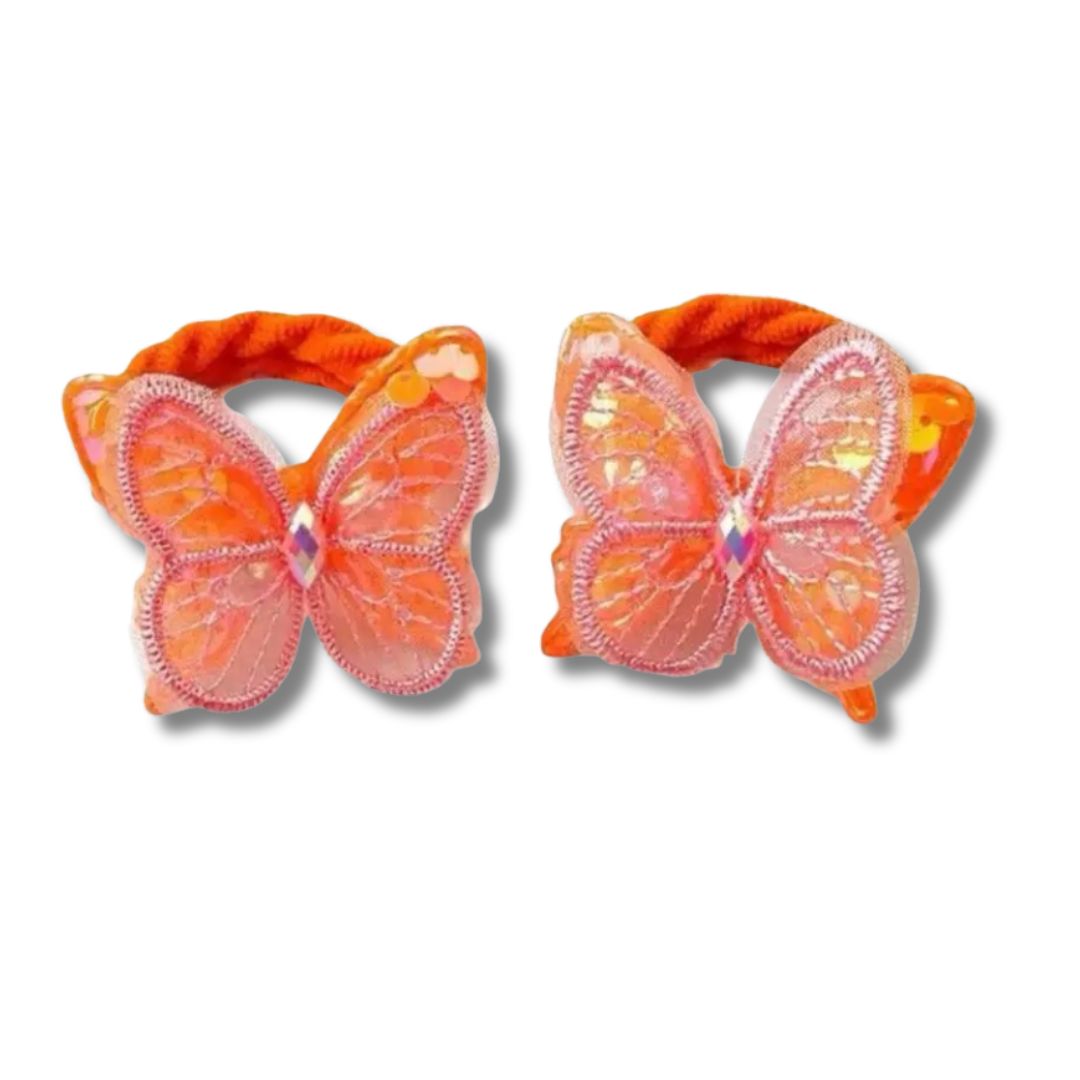 2PCS KIDS BUTTERFLY HAIR TIES COLOURFUL ELASTIC PONYTAIL HOLDERS CUTE GIRLS HAIR ACCESSORIES