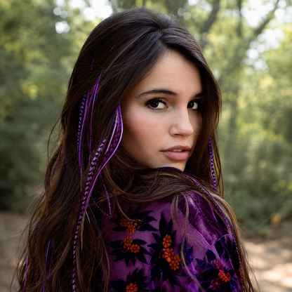 PURPLE CLIP IN FEATHER HAIR EXTENSIONS COLORFUL SYNTHETIC HIGHLIGHTS