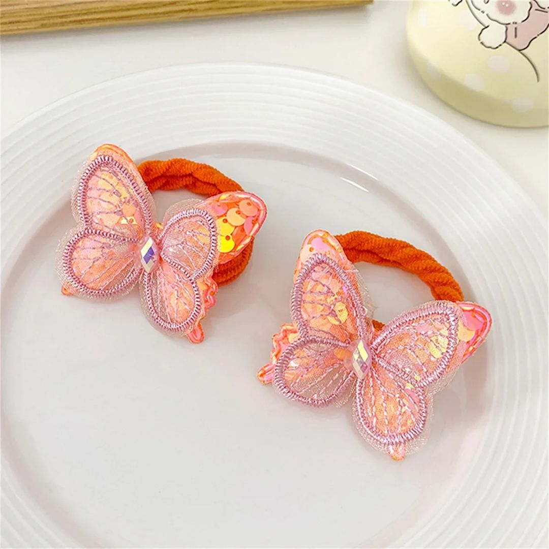 2PCS KIDS BUTTERFLY HAIR TIES COLOURFUL ELASTIC PONYTAIL HOLDERS CUTE GIRLS HAIR ACCESSORIES