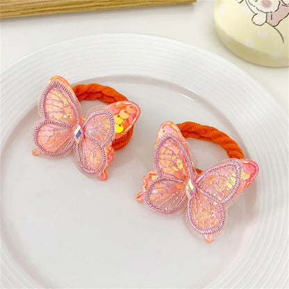 2PCS KIDS BUTTERFLY HAIR TIES COLOURFUL ELASTIC PONYTAIL HOLDERS CUTE GIRLS HAIR ACCESSORIES