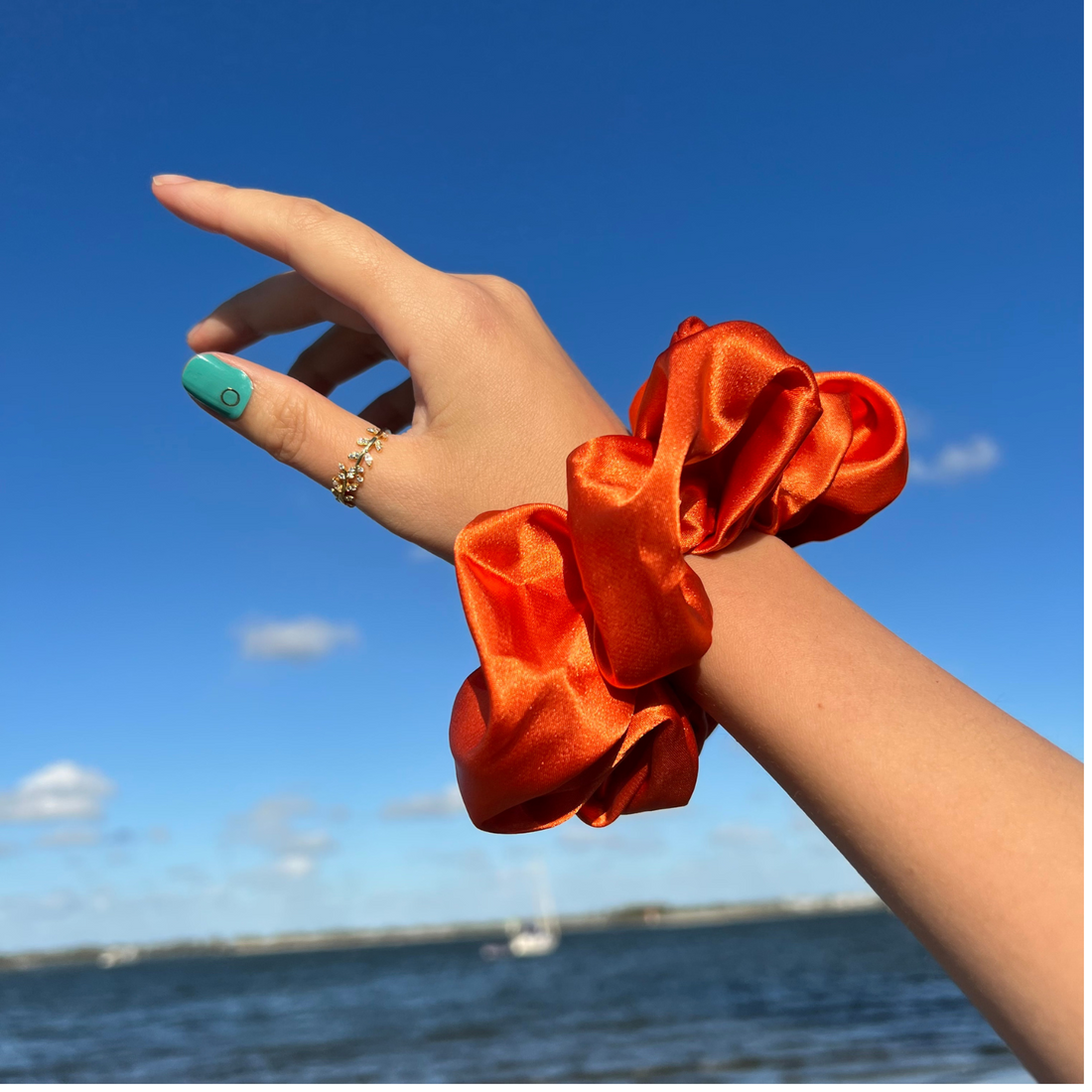 15CM ORANGE OVERSIZE LARGE SCRUNCHIES SILK SATIN ELASTIC HAIR BANDS ROPE TIE PONYTAIL