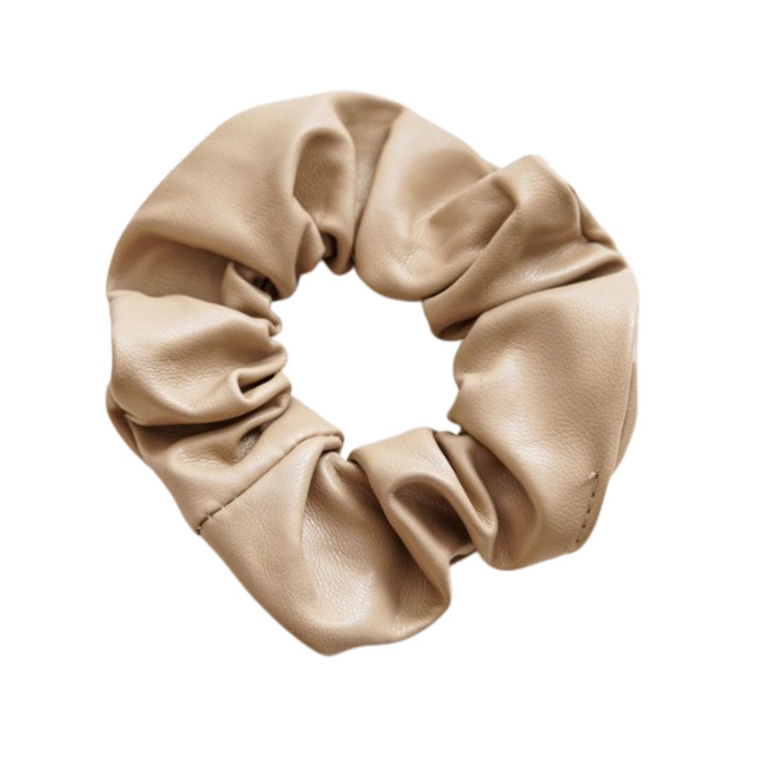 10CM BEIGE PU LEATHER SCRUNCHIES HAIR TIES
