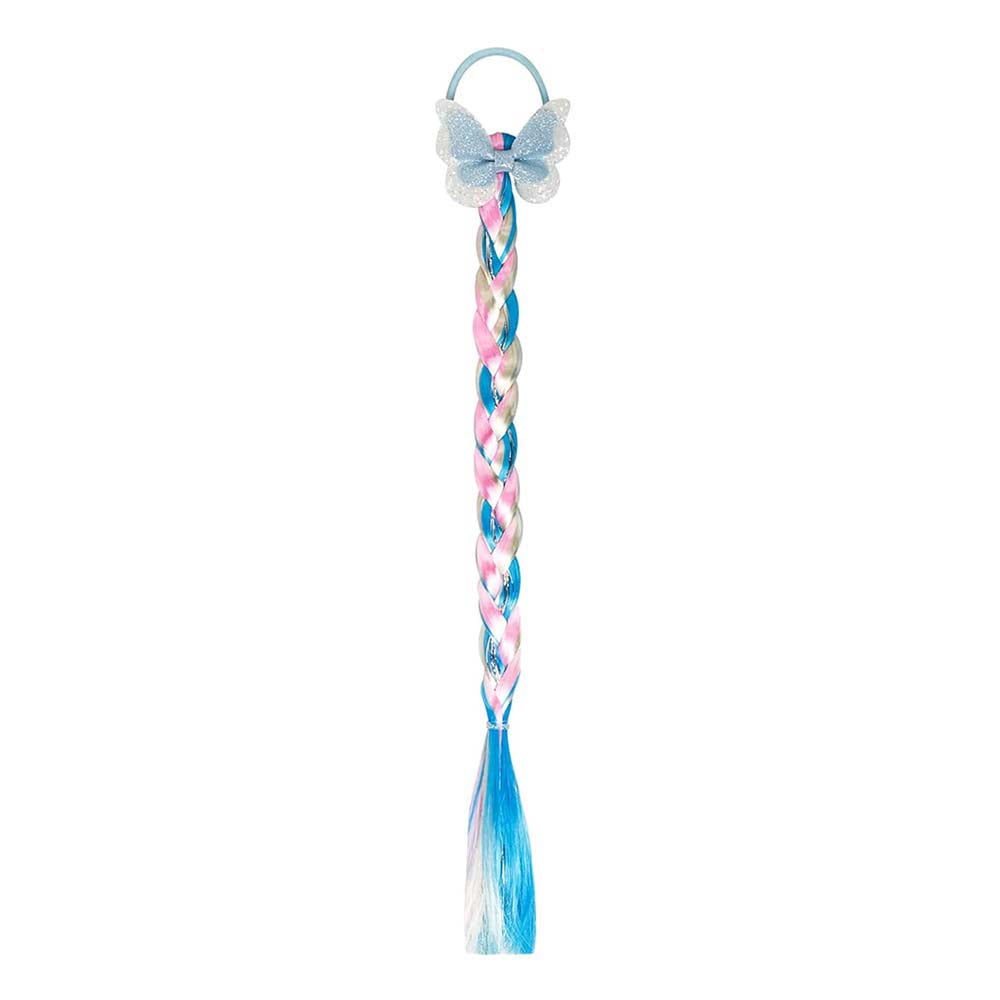 BLUE BUTTERFLY BRAIDED HAIR PIECE WITH ELASTIC RUBBER BAND
