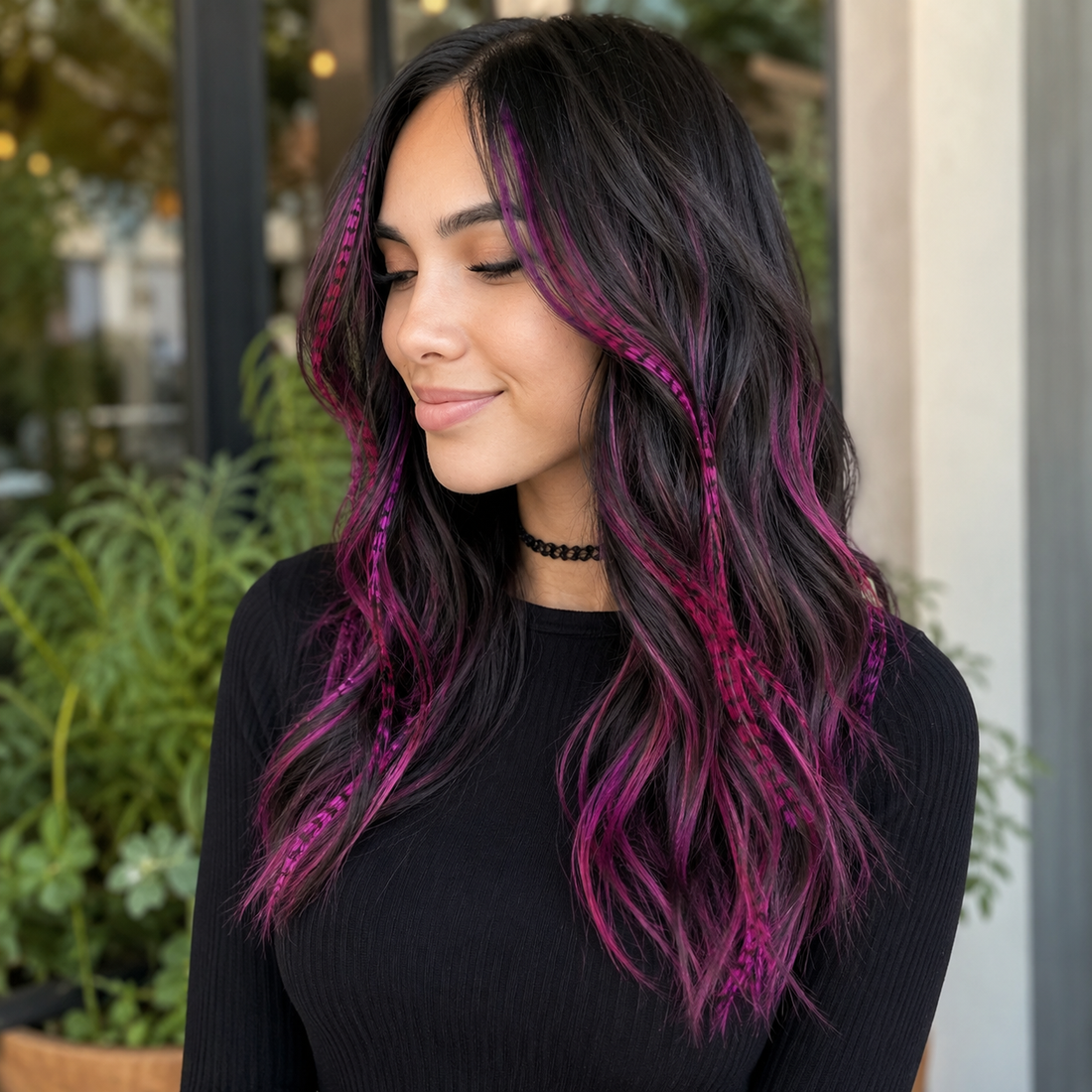 ROSE CLIP IN FEATHER HAIR EXTENSIONS COLORFUL SYNTHETIC HIGHLIGHTS