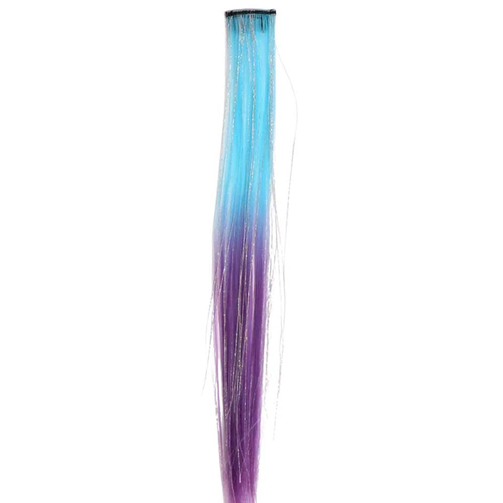 LIGHT BLUE &amp; PURPLE 40CM TINSEL CLIP IN HAIR EXTENSIONS HAIR HIGHLIGHTS