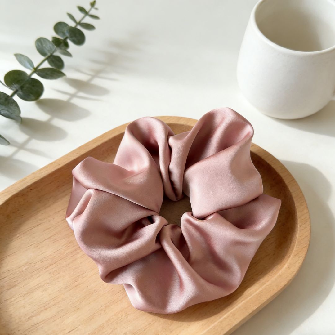 18CM PINK OVERSIZE LARGE SCRUNCHIES SILK SATIN ELASTIC HAIR ROPE PONYTAIL TIE