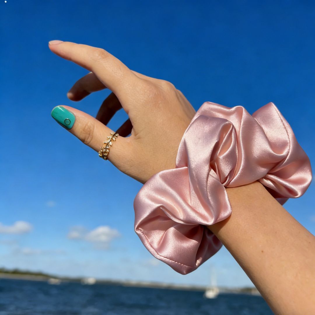 18CM PINK OVERSIZE LARGE SCRUNCHIES SILK SATIN ELASTIC HAIR ROPE PONYTAIL TIE