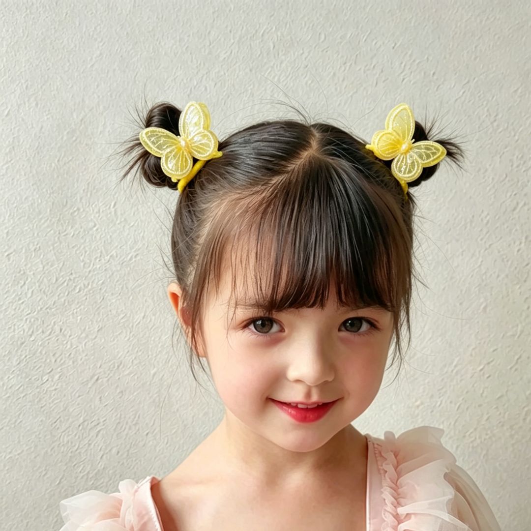 2PCS KIDS YELLOW BUTTERFLY HAIR TIES COLOURFUL ELASTIC PONYTAIL HOLDERS CUTE GIRLS HAIR ACCESSORIES
