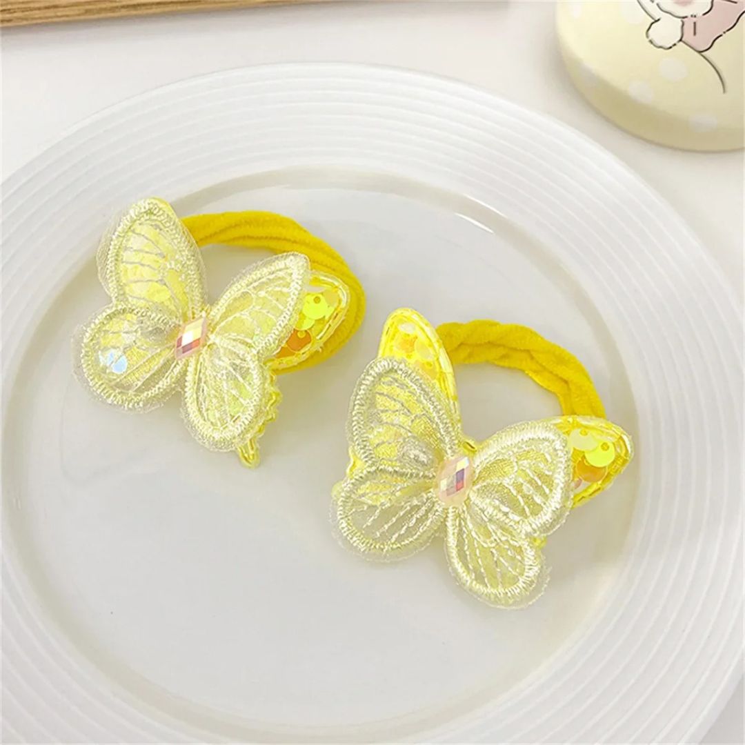 2PCS KIDS BUTTERFLY HAIR TIES COLOURFUL ELASTIC PONYTAIL HOLDERS CUTE GIRLS HAIR ACCESSORIES