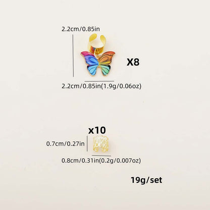 18PCS COLOURFUL BUTTERFLY GOLD HAIR CUFFS BRAID CUFFS