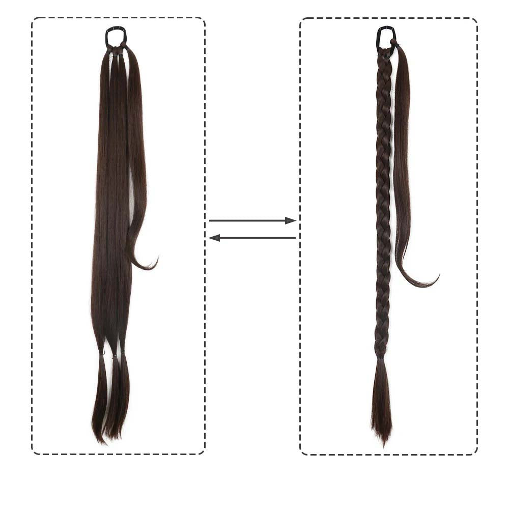 CHOCOLATE BROWN 85CM LONG SYNTHETIC BRAIDED PONYTAIL EXTENSION