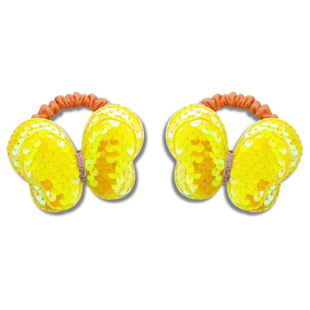 2PCS KIDS SEQUIN BUTTERFLY HAIR TIES COLOURFUL ELASTIC PONYTAIL HOLDERS FOR GIRLS