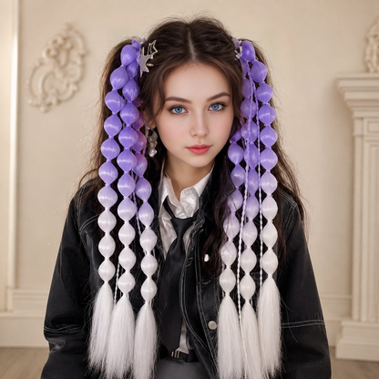 PURPLE &amp; WHITE BUBBLE BRAID HAIR EXTENSIONS 22" | FESTIVAL &amp; RAVE HAIR