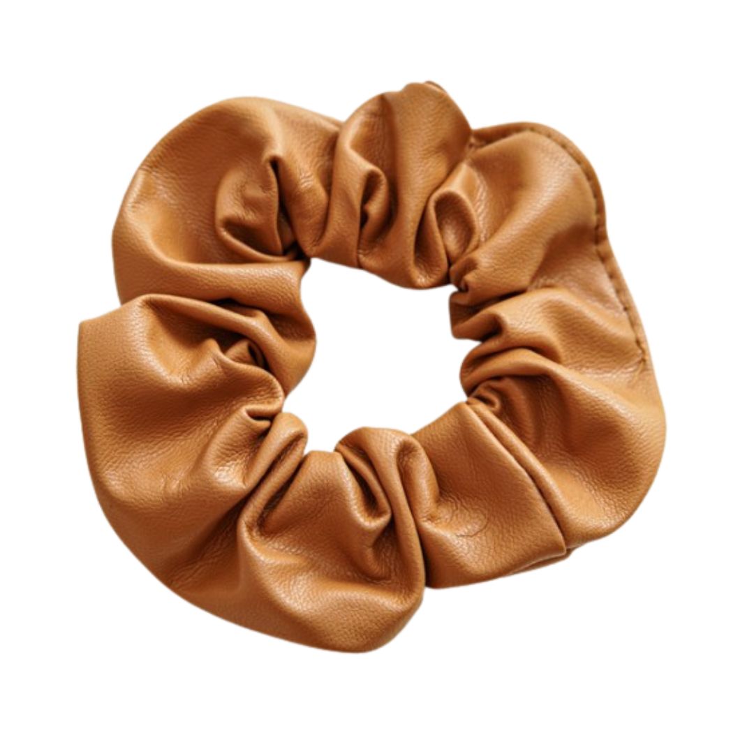 10CM GINGER PU LEATHER SCRUNCHIES HAIR TIES
